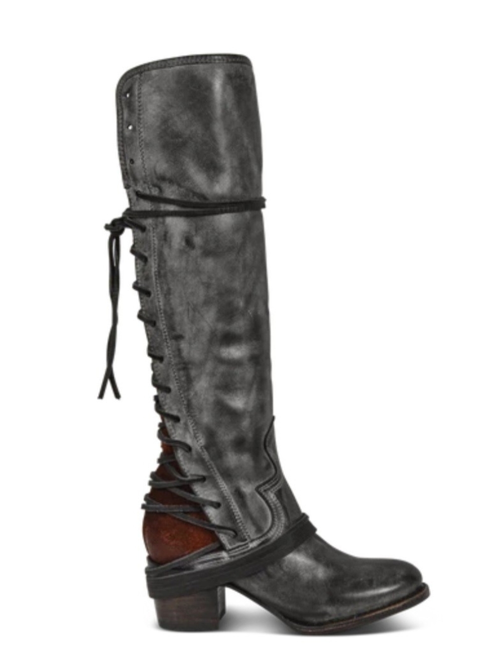 Freebird by Steven Gray Tall Lace-Up Leather Boot with Brown Heel